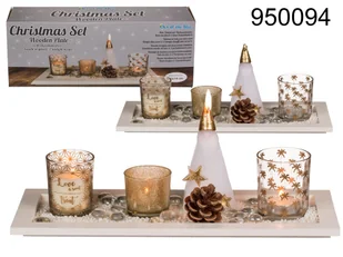 Zestaw świeczników na drewnianej podstawce - Świeczniki - miniaturka - grafika 1