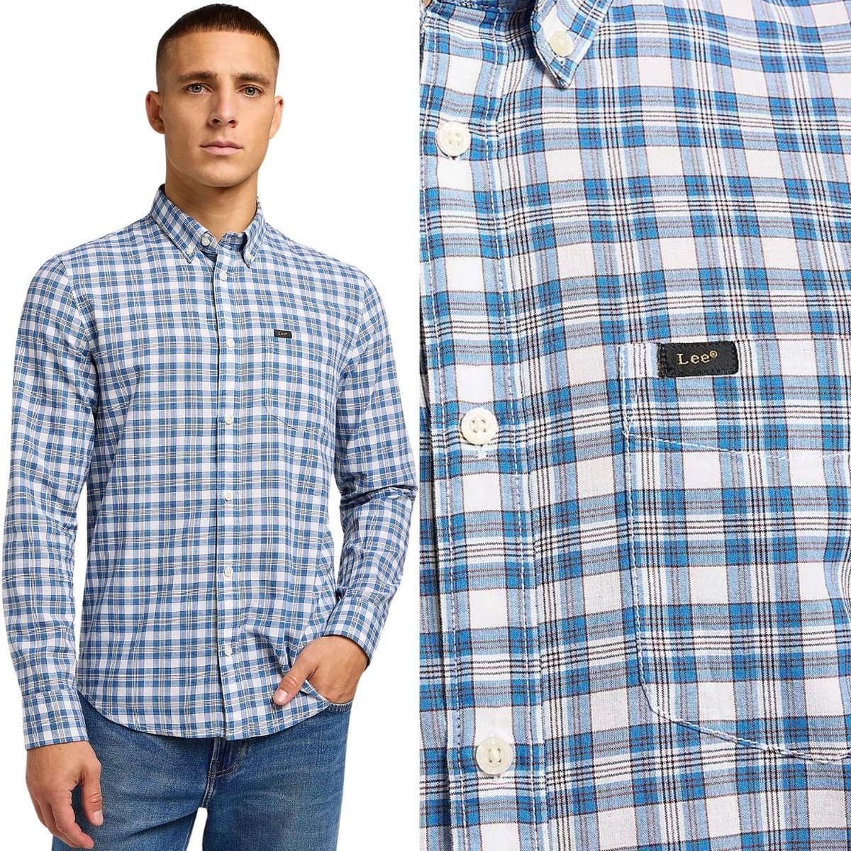 Lee BUTTON DOWN Atlantic BAWEŁNIANA KOSZULA W KRATKĘ REGULAR FIT XL