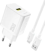 Ładowarki do telefonów - Ładowarka sieciowa USB-A z kablem USB-A - USB-C GaN 25W - biała Ładowarka sieciowa USB-A z kablem USB-A - USB-C GaN 25W - biała - miniaturka - grafika 1