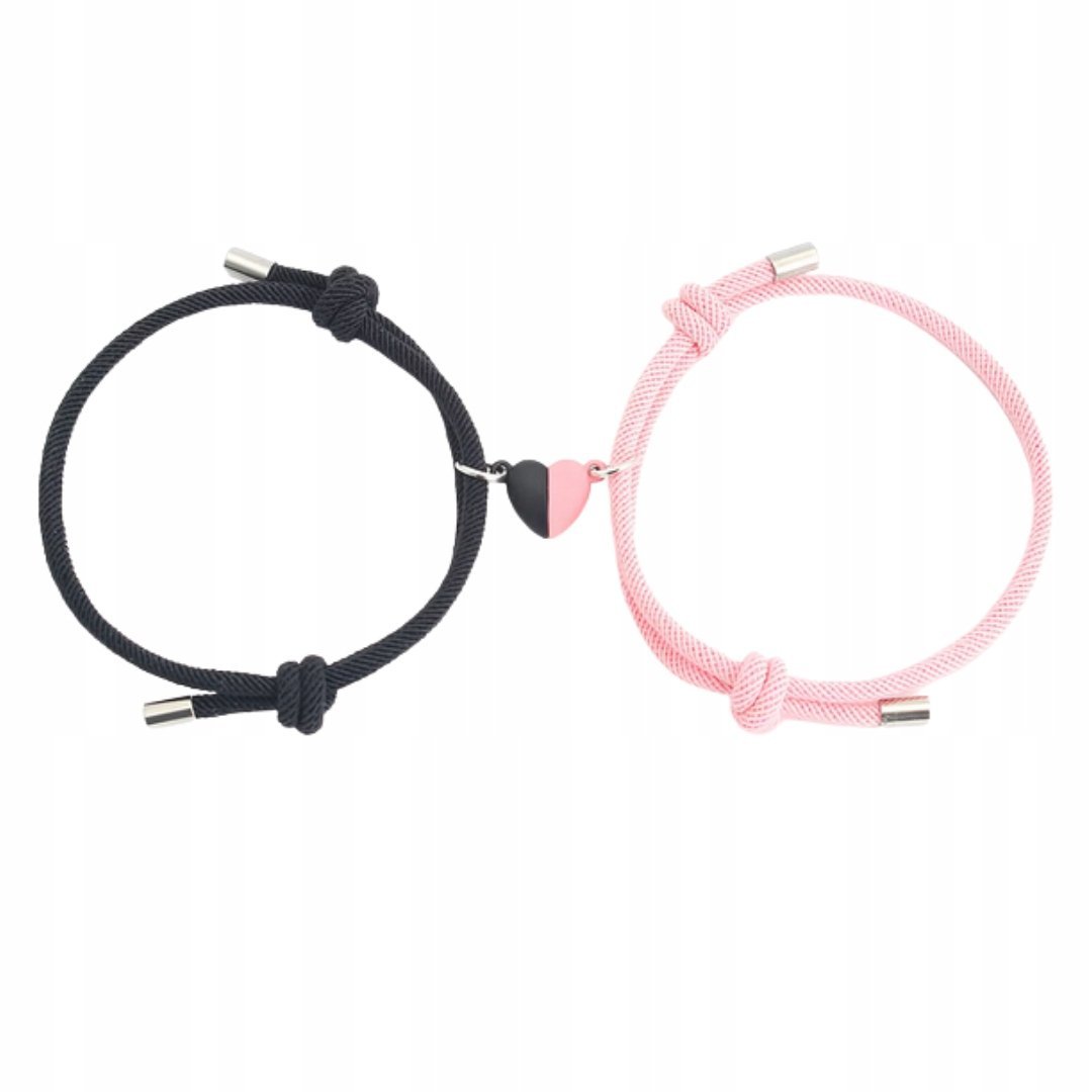 Bransoletki Regulowane Dla Pary Czarna i Różowa z Połówką Serca