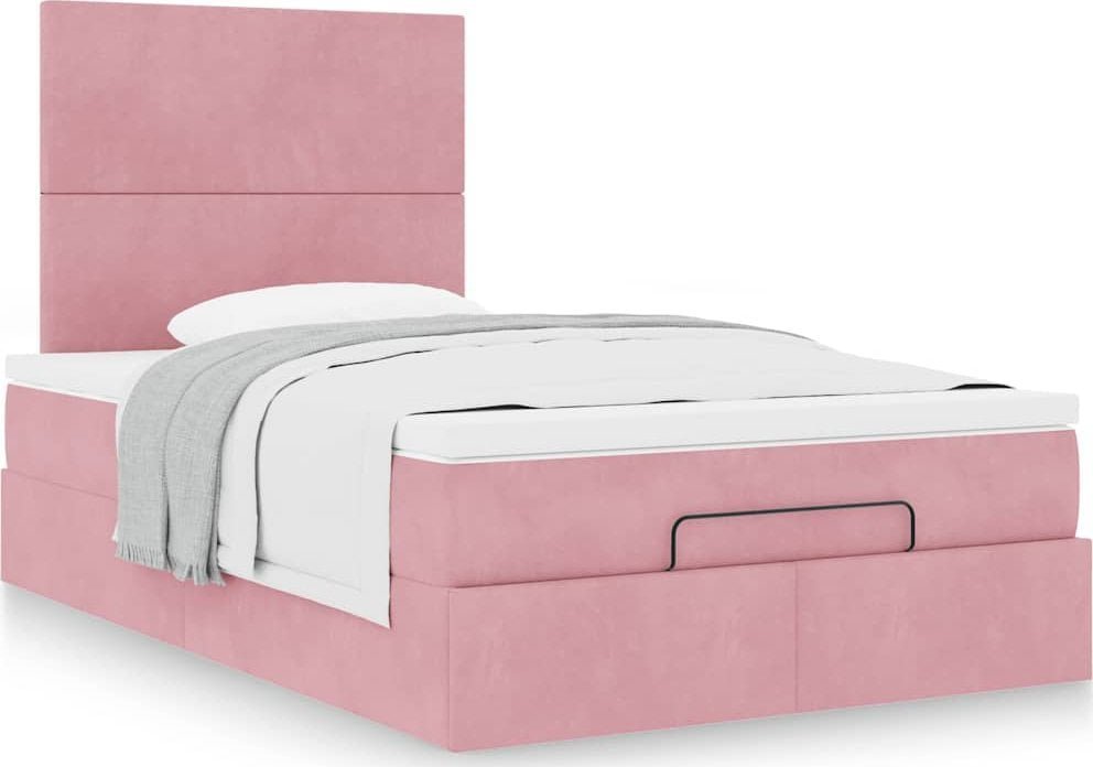 vidaXL vidaXL Rama łóżka otomana z materacami, różowa, 120x200 cm, aksamit