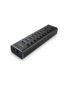 Switche - Lindy 10 Port USB 3.0 Hub with On/Off Switches USB 3.2 Gen 1 (3.1 Gen 1) Type-B 5000 Mbit/s Czarny - miniaturka - grafika 1