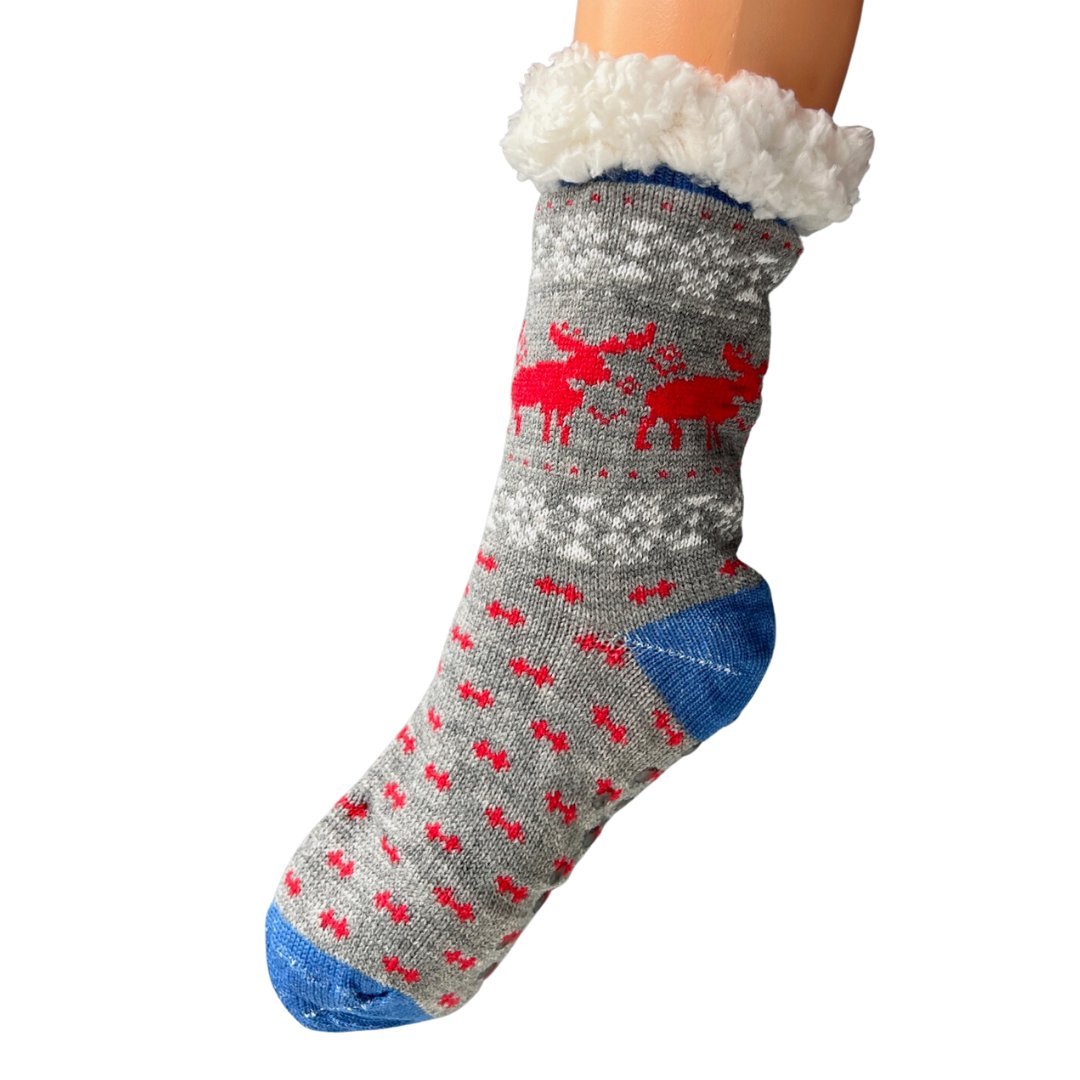 Skarpetki kapcie antypoślizgowe szare w renifera, norweskie, zima 39-42