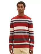 Paski - TOM TAILOR męski dzianinowy sweter w paski wykonany z bawełny, 32766-czerwona dzianinowa multi-pasek, XL - miniaturka - grafika 1