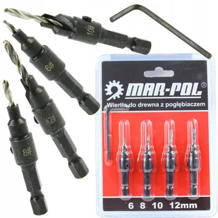 MAR-POL ZESTAW KOMPLET WIERTEŁ Z POGŁĘBIACZEM 4 SZTUK DO DREWNA M22334 - Wiertła MAR-POL ZESTAW KOMPLET WIERTEŁ Z POGŁĘBIACZEM 4 SZTUK DO DREWNA M22334 - Wiertła - miniaturka - grafika 1
