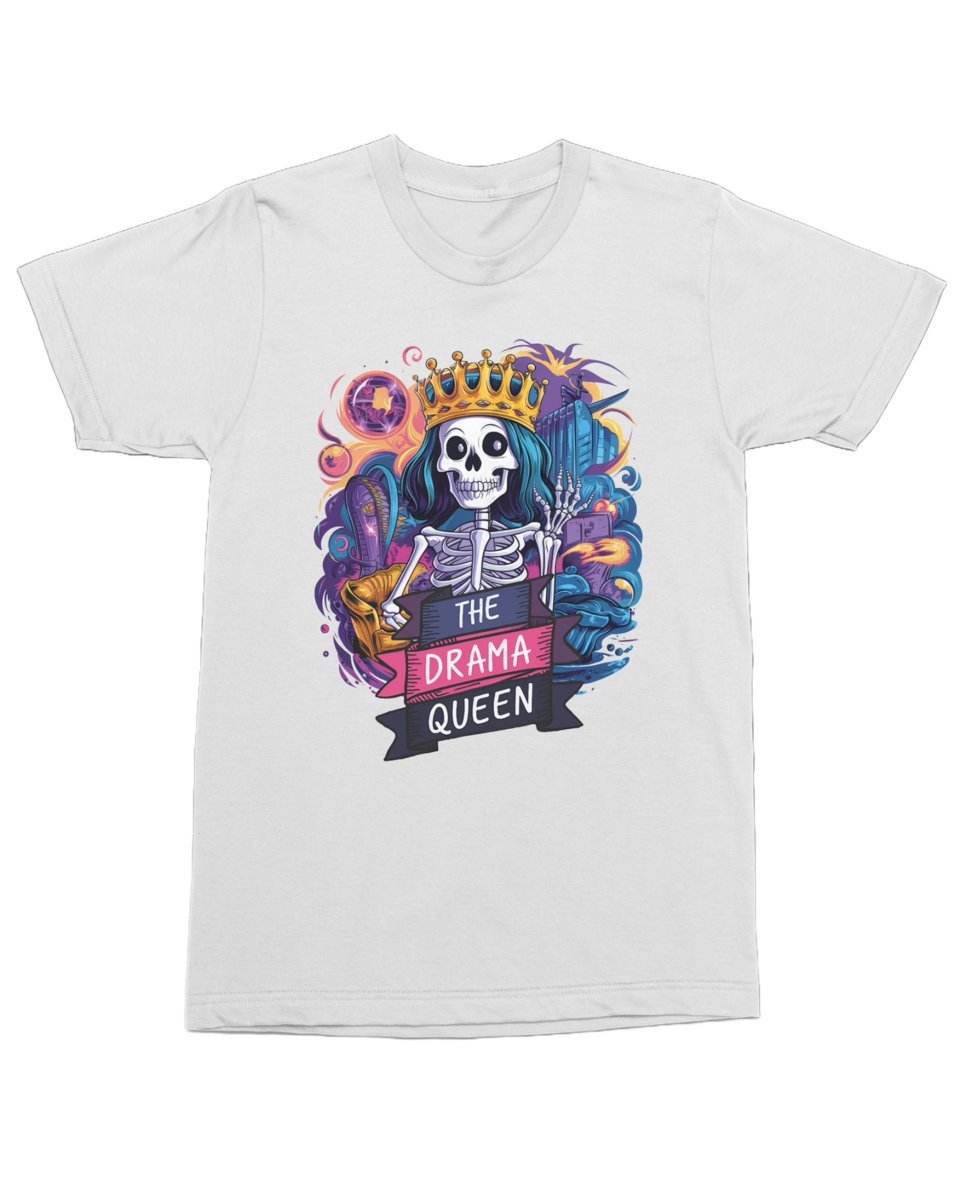 Koszulka z nadrukiem The Drama Queen Królowa Szkielet Biała XL