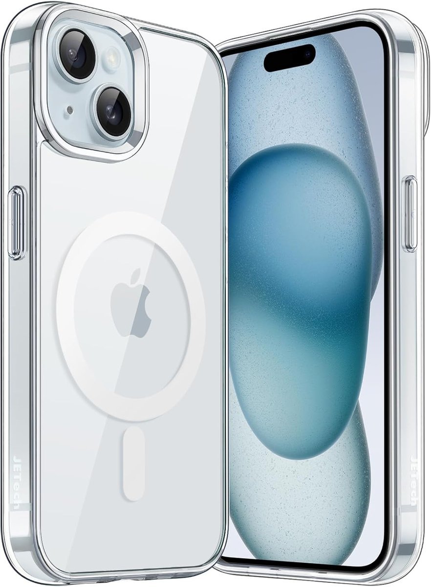 JETech Magnetyczna Etui dla iPhone 15 6,1 Cala Kompatybilny z MagSafe Bezprzewodowy Ładowanie, Odporny Wstrząsy Phone Bumper Case, Przezroczysty Tył..