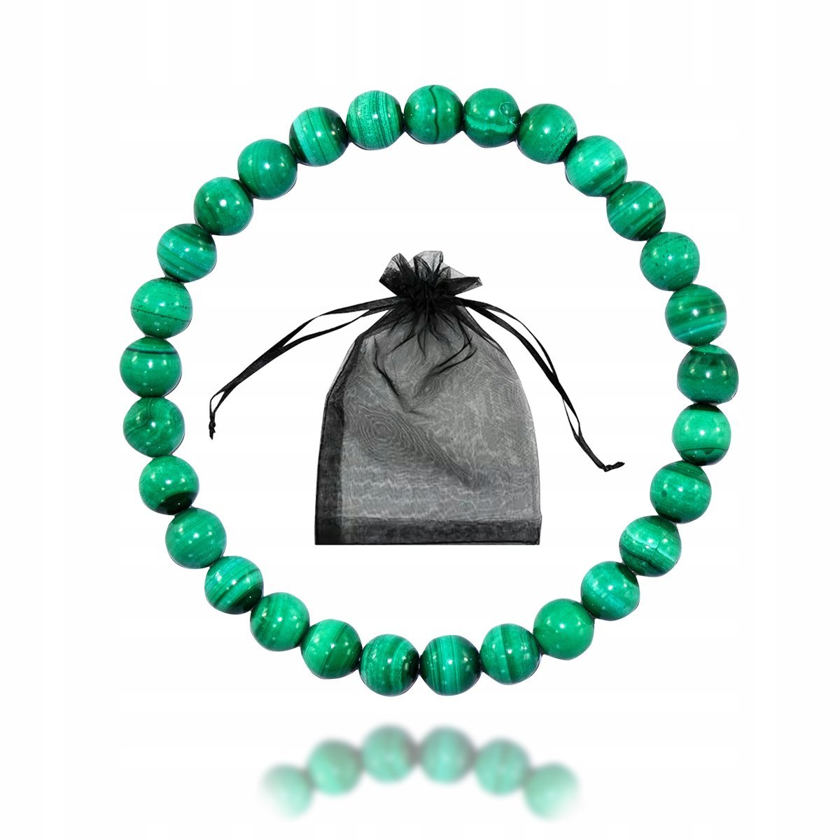 Bransoletka Naturalny Kamień Malachit 6mm bez zapięcia Srebro 925 dł 18cm