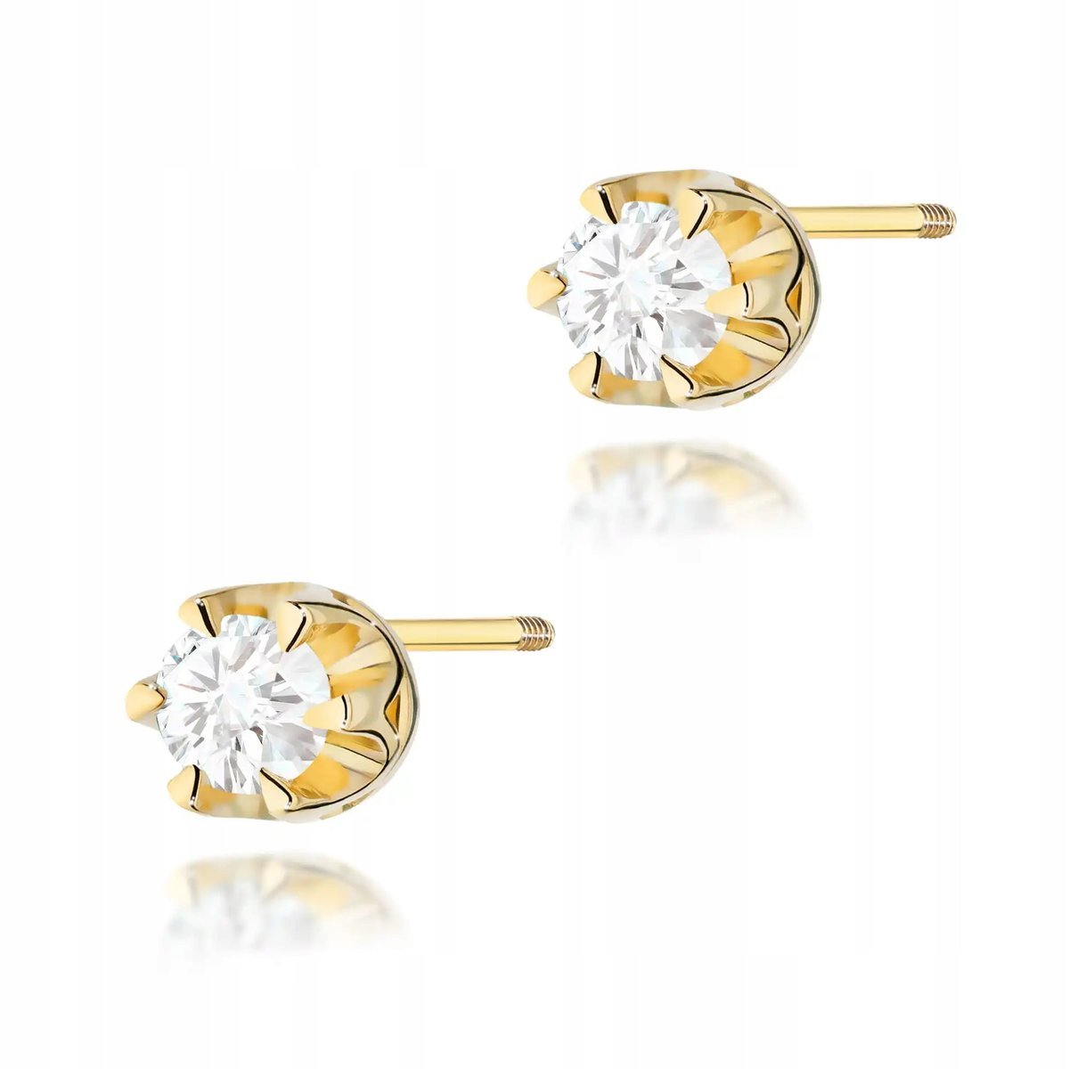 Kolczyki ze złota 585 sztyfty zakręcane diament 0,12ct na prezent modowe