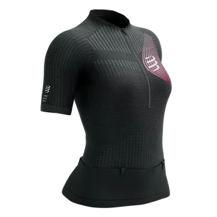 Koszulki sportowe damskie - COMPRESSPORT Koszulka kompresyjna do biegania damska TRAIL POSTURAL SS TOP black persian red - grafika 1