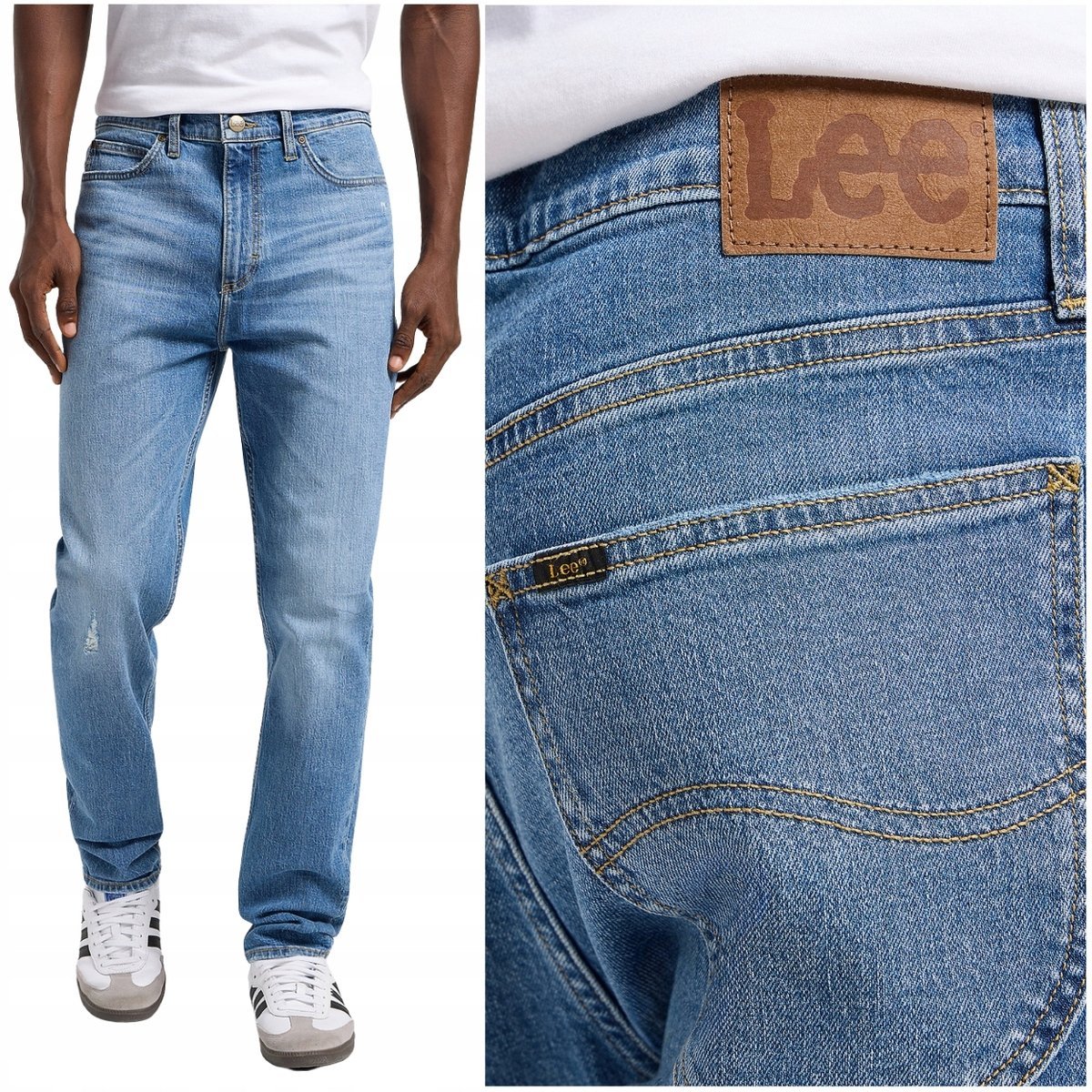 Lee AUSTIN regular tapered Shipwreck proste spodnie jeansowe dziury W32 L32