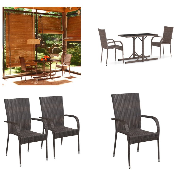 vidaXL 3-częściowy ogrodowy zestaw jadalny brązowy - ogrodowy zestaw jadalny - ogrodowe zestawy jadalne - meble ogrodowe - zestaw mebli ogrodowych