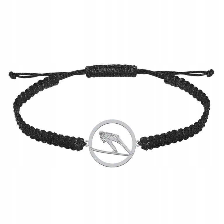 Bransoleta Męska Skoki Narciarskie Skoczek Makrama Srebro 925 Grawer