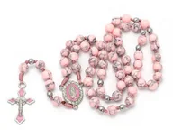 Różańce - Ręcznie robiony różaniec dla dziewczynki, różowy howlit, I Komunia Św. - miniaturka - grafika 1