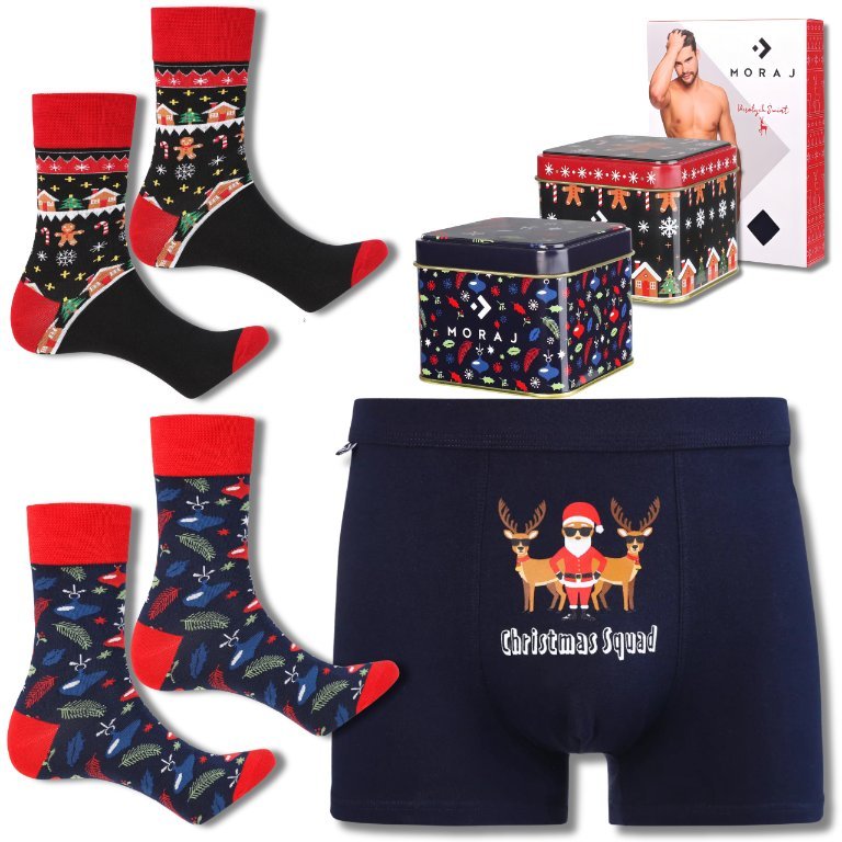 ZESTAW ŚWIĄTECZNY BOKSERKI MĘSKIE SKARPETY PREZENT ŚWIĘTA 3-PAK MORAJ XXL