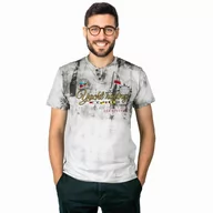 Koszulki męskie - KOSZULKA Męska T-SHIRT z Haftem DELIKATNA Bawełna CAPTAIN MIKE szara L - miniaturka - grafika 1