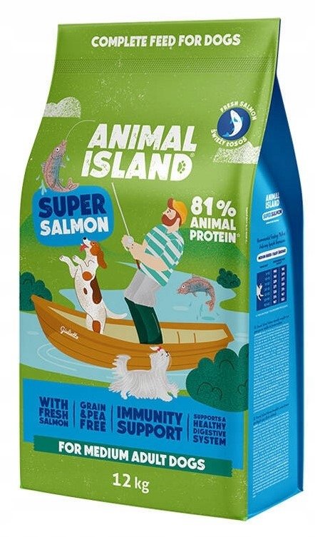 Animal Island sucha Karma Dla Dorosłych Psów Średnich Ras z Łososiem 12 kg