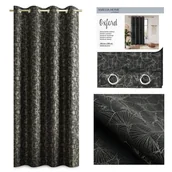 Zasłony - AmeliaHome Zasłona z błyszczącym nadrukiem przelotki OXFORD GINKGO 140X250 czarny - miniaturka - grafika 1