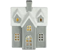 Ozdoby bożonarodzeniowe - LED Porcelanowa dekoracja LED/2xLR44/ciepła biel dom szara - miniaturka - grafika 1