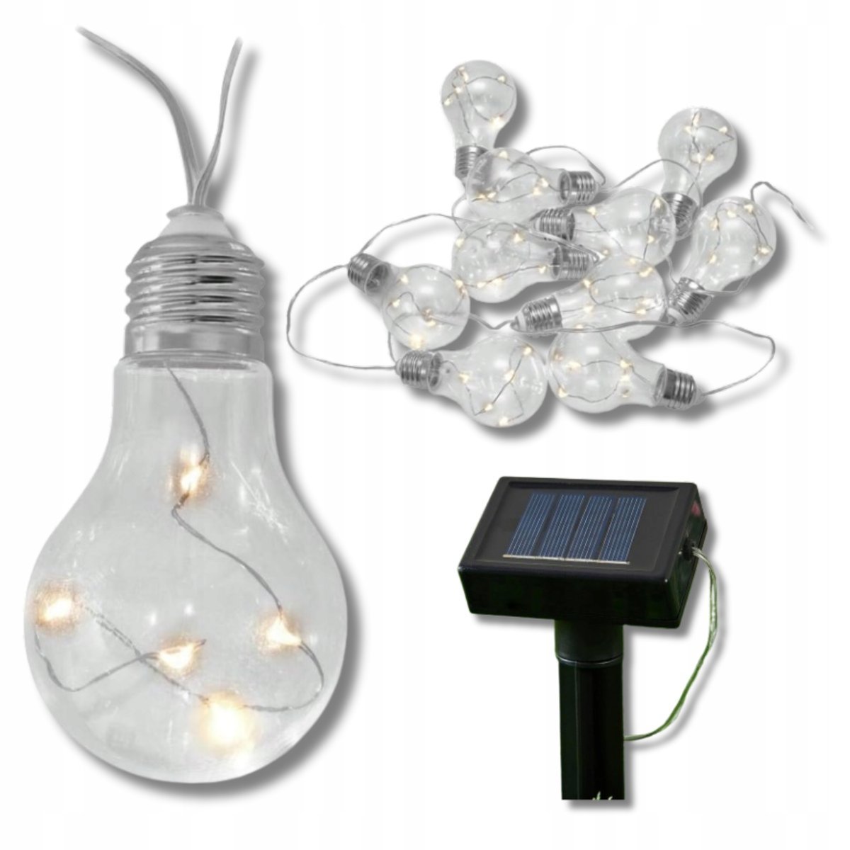 Girlanda Solarna Ogrodowa Lampki Solarne 10 Zarowek Balkon Led 3M Ip44