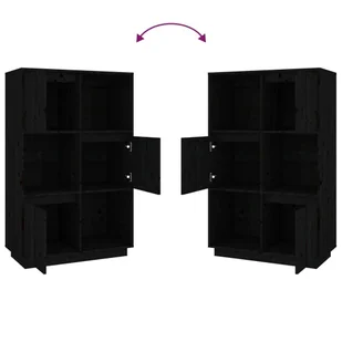 Lumarko Wysoka szafka, czarna, 74x35x117 cm, lite drewno sosnowe - Szafki do salonu - miniaturka - grafika 9