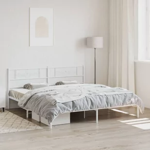 Metalowa rama łóżka z wezgłowiem, biała, 200x200 cm Lumarko! - Inne meble do sypialni - miniaturka - grafika 1