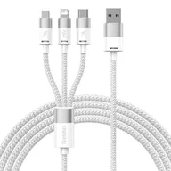 Kable USB - Kabel USB 3w1 Baseus StarSpeed, USB-C + micro USB + Lightning, 3,5A, 1.2m (biały) - miniaturka - grafika 1