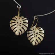 Kolczyki - Sotis Liść Monstery, kolczyki pozłacane Ag925 + Au 24kar, 11g - miniaturka - grafika 1