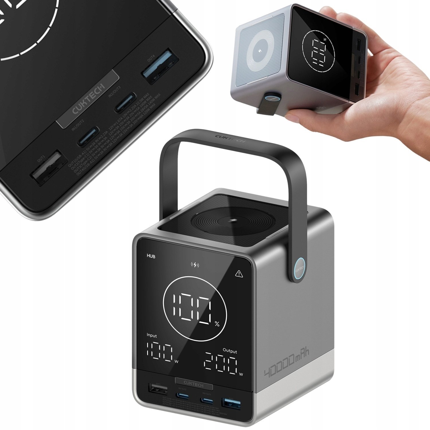 Cuktech 300W 40000mAh z ładowaniem bezprzewodowym 2x USB-C + 2x USB-A Czarny