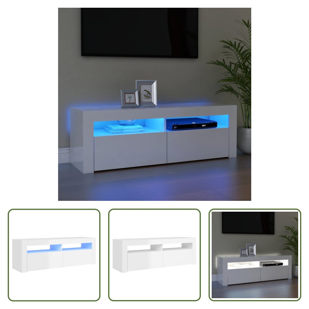 Living Store szafka pod telewizor z oświetleniem LED biały wysoki połysk 120x35x40 cm