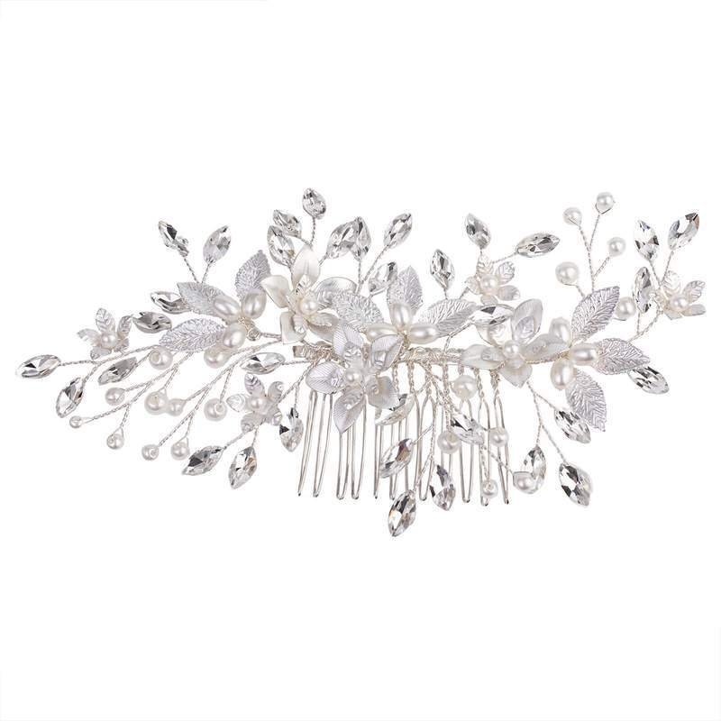 Ozdoba ślubna do włosów GRZEBYK ŚLUB KRYSZTAŁKI KWIATY