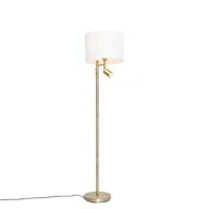 Lampy stojące - QAZQA Lampa podłogowa brąz z białym kloszem i lampką do czytania - Jelena - miniaturka - grafika 1