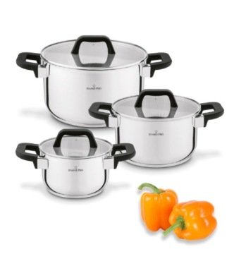 Starke Pro Sfera Komplet 3 garnków z pokrywkami stal nierdzewna