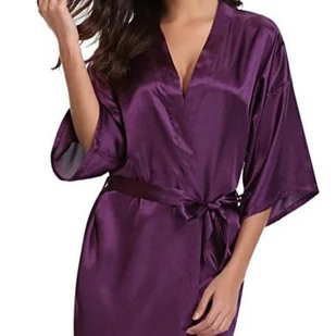 Szlafrok satynowy - Fioletowy S - Szlafroki damskie - miniaturka - grafika 1