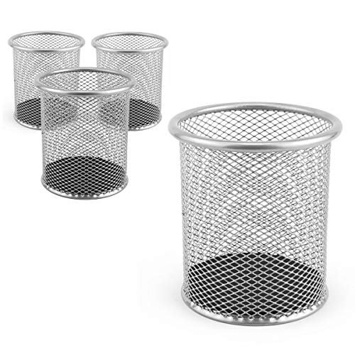 Leviatan D.RECT metalowy pojemnik na długopisy, 24 sztuki, okrągły pojemnik na długopisy, z metalu, siateczka wielofunkcyjna, średnica 91 mm, kolor srebrny