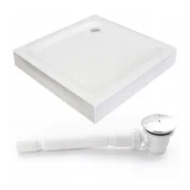 Brodziki prysznicowe - 80 CM WZMACNIANY BRODZIK DO KABINY KWADRATOWY PŁYTKI NISKI NAROŻNY BIAŁY 80X80 CM + SYFON - miniaturka - grafika 1