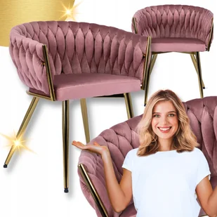 Krzesło Tapicerowane Welur Glamour Róż Złoty Do Salonu Toaletka Capri - Krzesła - miniaturka - grafika 1