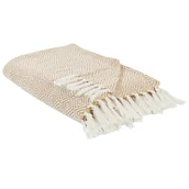 Narzuty - BELIANI Narzuta na łóżko beżowa bawełniana 200 x 220 cm z frędzlami salon sypialnia tekstylia - miniaturka - grafika 1