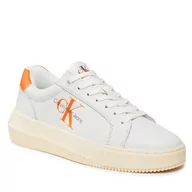 Sneakersy damskie - Sneakersy Calvin Klein Jeans Chunky Cupsole Laceup Mon Lth Wn YW0YW00823 Bright White/Shocking Orange 02W - miniaturka - grafika 1