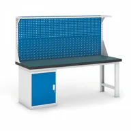 Stoły warsztatowe - B2B Partner Stół warsztatowy GB z szafką i panelem, 2100 mm 469144 - miniaturka - grafika 1