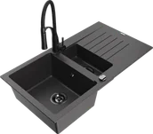 Zlewozmywaki z baterią - Mexen Matias zlewozmywak granitowy 1,5-komorowy z ociekaczem i baterią kuchenną Aster, czarny nakrapiany - 6502-76-73450-70-B - miniaturka - grafika 1