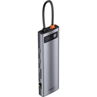 Huby USB - Baseus Metal Gleam 11w1 wielofunkcyjny HUB USB Typ C - 3x USB 3.2 Gen 1 5Gbps / USB Typ C PD 100W / 3,5 mm mini jack AUX / VGA Full HD 60Hz / 2x HDMI 4K 30Hz / czytnik kart TF i SD / RJ45 1Gbps szary CAHUB-CT0G - miniaturka - grafika 1