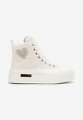 Trampki damskie - Białe Futerkowe Trampki na Platformie z Ozdobną Naszywką w Kształcie Serca Aelinna - Renee - miniaturka - grafika 1