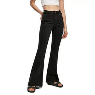 Spodnie damskie - Urban Classics Damskie spodnie z bawełny organicznej, damskie spodnie z wysokim stanem, z szeroką nogawką, dżinsy w 3 kolorach, rozmiary 26 – 34, Black washed - grafika 1