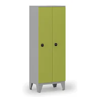 Szafki BHP - Drewniana szafa ubraniowa, obniżona, 2-drzwiowa, 1660 x 600 x 400 mm, zamek RFID, szary/zielony - miniaturka - grafika 1