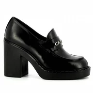 Mokasyny damskie - Czarne skórzane półbuty na słupku CARINII - Carinii - miniaturka - grafika 1