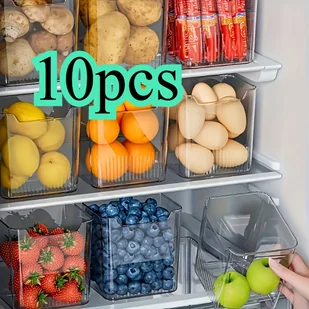 TEMU 10 sztuk przezroczystych plastikowych pojemników do lodówki - Układane w stos pojemniki do przechowywania owoców, warzyw i przekąsek - - Inne - miniaturka - grafika 1