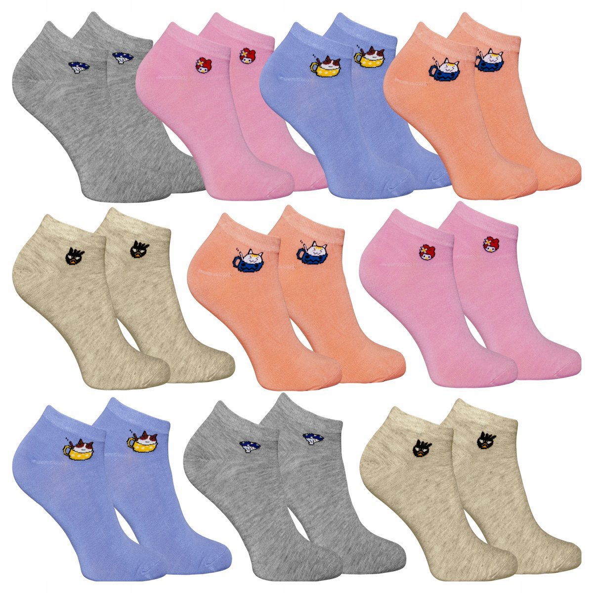 10-PAR Stopki Damskie BAWEŁNIANE Skarpetki Kolorowe Dobra jakość Wygodne