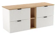 Szafki łazienkowe - Ryflowana Szafka Biały Łazienkowa Z Szufladami + Orzech R0-A39 - miniaturka - grafika 1