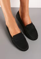 Mokasyny damskie - Czarne Płaskie Mokasyny o Klasycznym Fasonie z Przeszyciem Wenniva - miniaturka - grafika 1